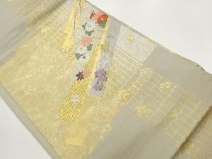 引箔秋草・波模様織出し名古屋帯